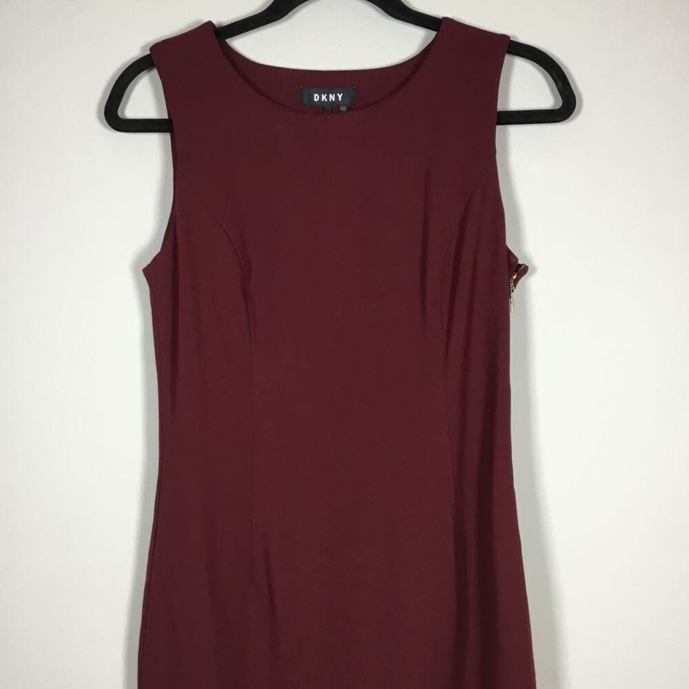 DKNY Burgundy Closet Staple Minimalist Classic Formal‎ Sleeveless Dress Size 4 - Picture 2 of 9